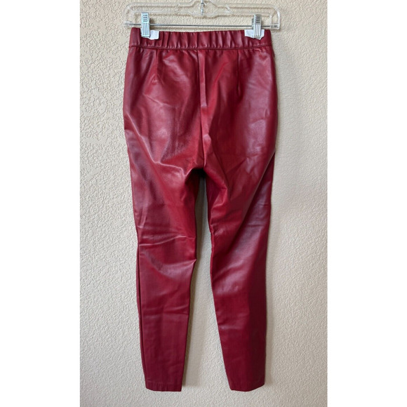 ZARA Faux Leather Skinny High Rise Pants Ankle Zip Size M Medium Red Burgundy - Picture 3 of 9
